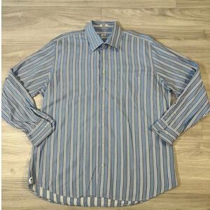 Peter Millar Striped Button Down Shirt Mens XL Blue White Brown Long Sleeve